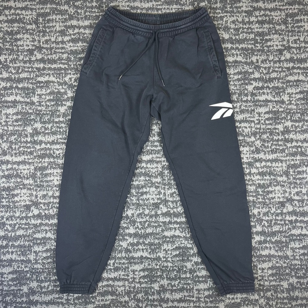 Reebok Mens Fleece Joggers Black Vector Logo Sweatpants Size Medium Training Gym